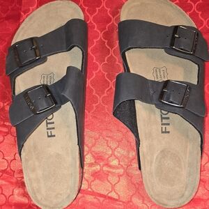 Fitory Black Slide Sandals with Buckles